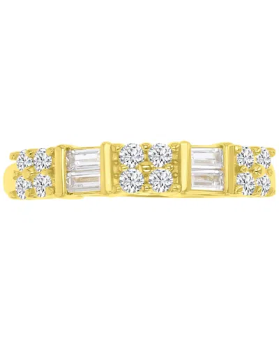 Macy's Cubic Zirconia Round & Baguette Band In Sterling Silver In Gold