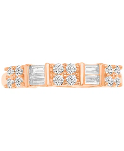 Macy's Cubic Zirconia Round & Baguette Band In Sterling Silver In Rose