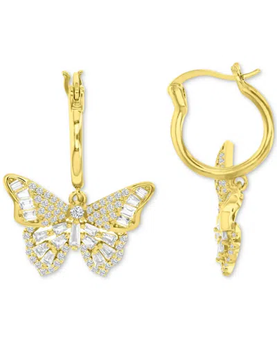 Macy's Cubic Zirconia Round & Baguette Butterfly Dangle Hoop Earrings In 14k Gold-plated Sterling Silver