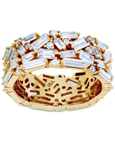 Macy's Cubic Zirconia Round & Baguette Cluster All-around Statement Ring In Gold