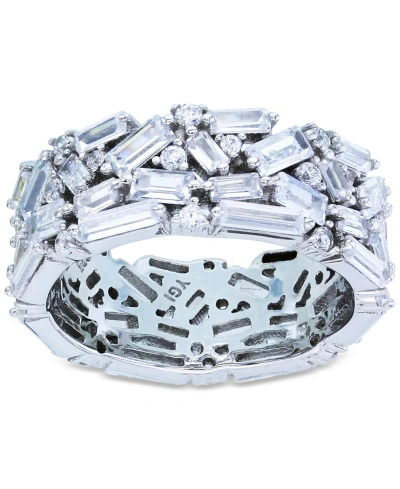 Macy's Cubic Zirconia Round & Baguette Cluster All-around Statement Ring In Silver
