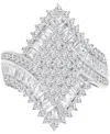 Macy's Cubic Zirconia Round & Baguette Cluster Statement Ring In Sterling Silver In Rhodium