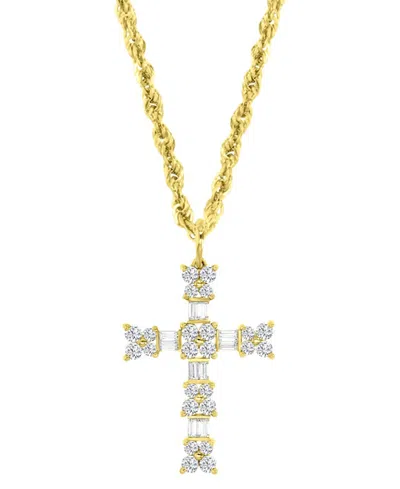 Macy's Cubic Zirconia Round & Baguette Cross 18" Pendant Necklace In 10k Gold
