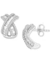 Macy's Cubic Zirconia Round & Baguette Crossover Curved Stud Earrings In Sterling Silver In Silver