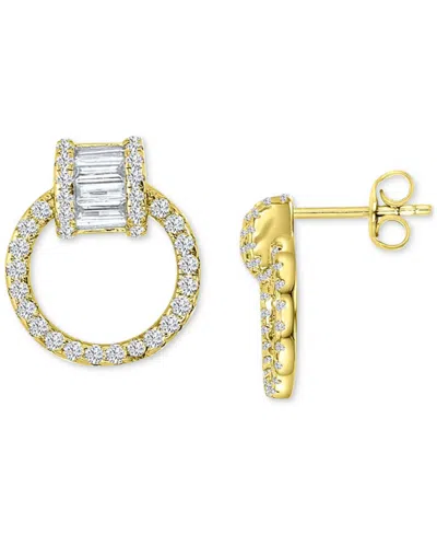 Macy's Cubic Zirconia Round & Baguette Doorknocker Drop Earrings In Gold