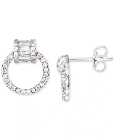Macy's Cubic Zirconia Round & Baguette Doorknocker Drop Earrings In Pink