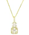 MACY'S CUBIC ZIRCONIA ROUND & BAGUETTE DOUBLE CLUSTER PENDANT NECKLACE IN 14K GOLD-PLATED STERLING SILVER, 