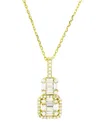 Macy's Cubic Zirconia Round & Baguette Double Cluster Pendant Necklace In 14k Gold-plated Sterling Silver, In Gold