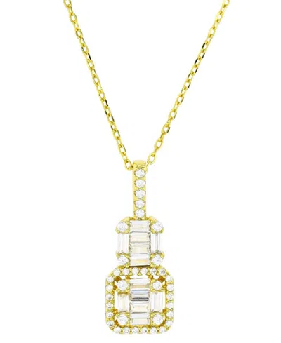 Macy's Cubic Zirconia Round & Baguette Double Cluster Pendant Necklace In 14k Gold-plated Sterling Silver,