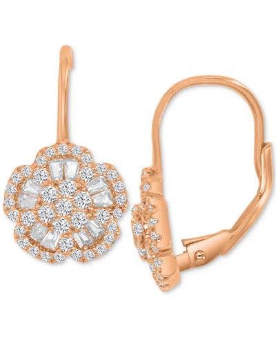 Macy's Cubic Zirconia Round & Baguette Flower Motif Leverback Drop Earrings