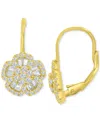 Macy's Cubic Zirconia Round & Baguette Flower Motif Leverback Drop Earrings