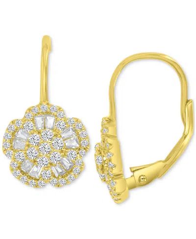 Macy's Cubic Zirconia Round & Baguette Flower Motif Leverback Drop Earrings