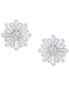 Macy's Cubic Zirconia Round & Baguette Flower Stud Earrings In Sterling Silver
