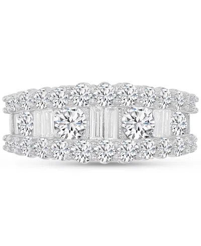 Macy's Cubic Zirconia Round & Baguette Graduated Band In Sterling Silver