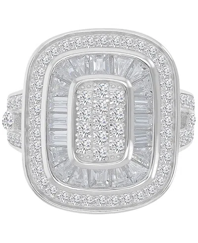 Macy's Cubic Zirconia Round & Baguette Halo Cluster Statement Ring In Sterling Silver