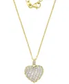 MACY'S CUBIC ZIRCONIA ROUND & BAGUETTE HEART PENDANT NECKLACE IN 14K GOLD-PLATED STERLING SILVER, 16" + 2" 