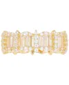 Macy's Cubic Zirconia Round & Baguette Horizontal Cluster Ring In 14k Gold-plated Sterling Silver In Gold
