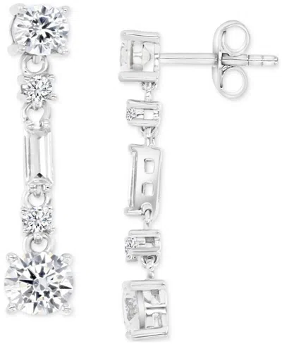 Macy's Cubic Zirconia Round & Baguette Linear Drop Earrings In Silver