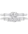 Macy's Cubic Zirconia Round & Baguette Promise Or Engagement Ring In Sterling Silver In Silver