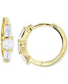 Macy's Cubic Zirconia Round & Baguette Small Hoop Earrings In 14k Gold-plated Sterling Silver, 0.57" In Gold