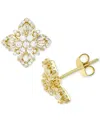 Macy's Cubic Zirconia Round & Baguette Square Cluster Stud Earrings In 14k Gold-plated Sterling Silver In Gold