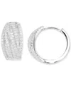 Macy's Cubic Zirconia Round & Baguette Swirl Small Hoop Earrings In Sterling Silver, 0.59" In Silver