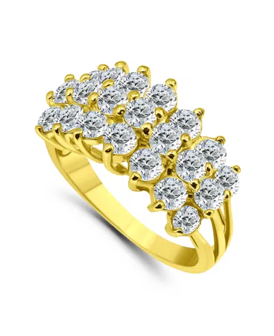 Macy's Cubic Zirconia Round Prong Set 3 Row Ring In Silver Plate In Gold