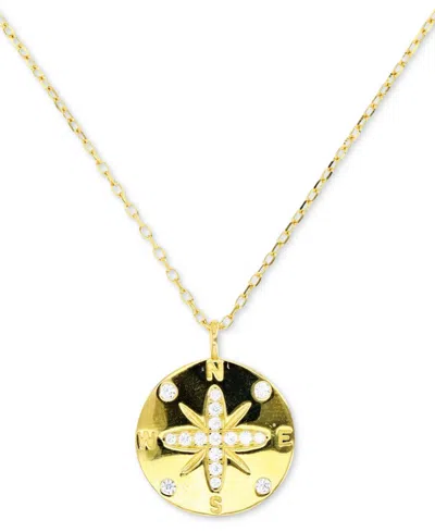 Macy's Cubic Zirconia Sand Dollar Pendant Necklace In 14k Gold-plated Sterling Silver, 18" +2" Extender