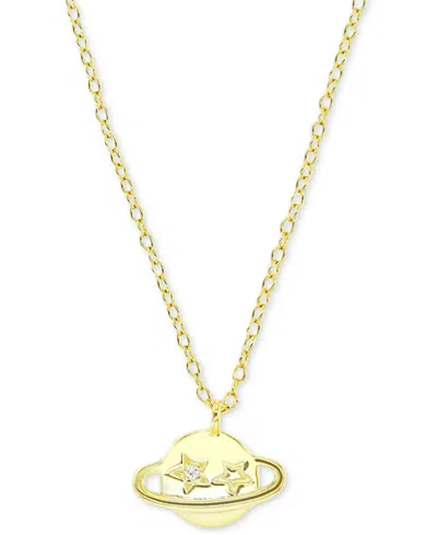 Macy's Cubic Zirconia Saturn Pendant Necklace, 13" + 2" Extender In Gold