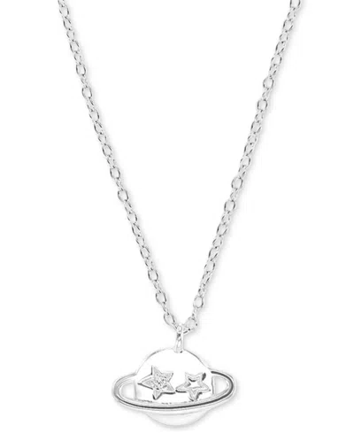 Macy's Cubic Zirconia Saturn Pendant Necklace, 13" + 2" Extender In Silver