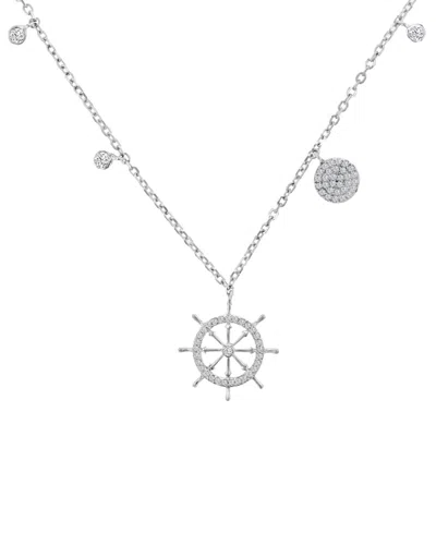 Macy's Cubic Zirconia Ship Wheel 18" Pendant Necklace In Sterling Silver