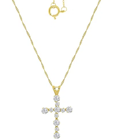 Macy's Cubic Zirconia Small Cross 18" Pendant Necklace In 10k Gold