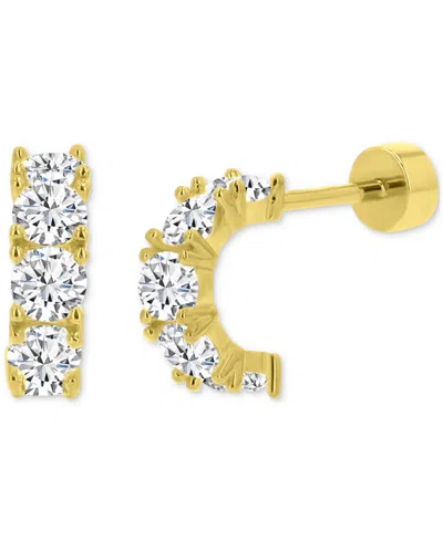 Macy's Cubic Zirconia Small Half Hoop Screw Back Earrings In Sterling Silver In Gold