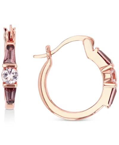 Macy's Cubic Zirconia Small Hoop Earrings In 14k Rose Gold-plated Sterling Silver, 0.55" In Smokey