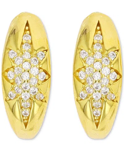 Macy's Cubic Zirconia Small Huggie Hoop Earrings In Sterling Silver, 0.57" In Gold Over Silver