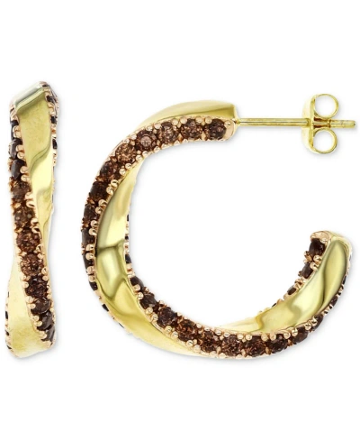 Macy's Cubic Zirconia Smoky Twist Small Hoop Earrings In 14k Gold-plated Sterling Silver, 1"