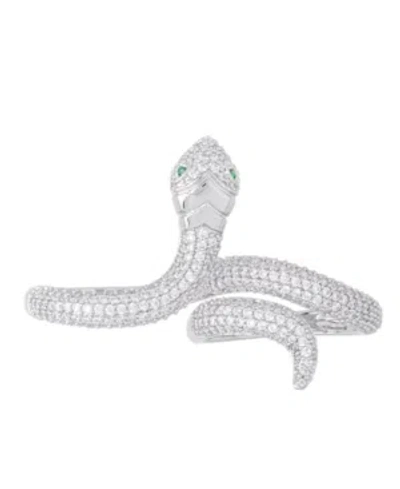 Macy's Cubic Zirconia Snake Double Finger Ring In Silver Plate