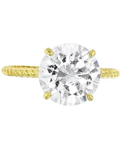 Macy's Cubic Zirconia Solitaire Textured Shank Engagement Ring In 10k Gold