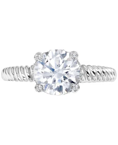 Macy's Cubic Zirconia Solitaire Twist-style Engagement Ring In Silver