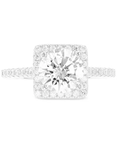 Macy's Cubic Zirconia Square Halo Ring In Sterling Silver
