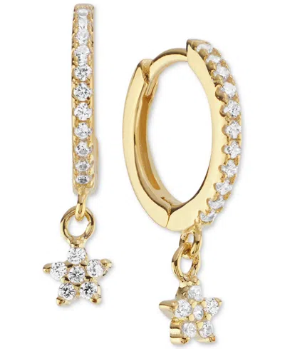 Macy's Cubic Zirconia Star Charm Huggie Hoop Earrings (3/8 Ct. T.w.) In 14k Gold Over Sterling Silver