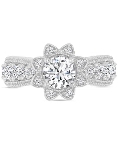 Macy's Cubic Zirconia Star Halo Milgrain Bead Ring In Sterling Silver