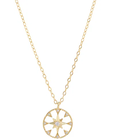 Macy's Cubic Zirconia Star Open Disc Pendant Necklace In 14k Gold-plated Sterling Silver, 16" + 2" Extender