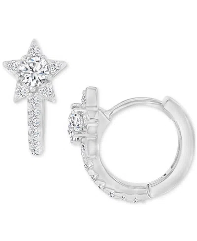 Macy's Cubic Zirconia Star Small Hoop Earrings, 0.55" In Silver