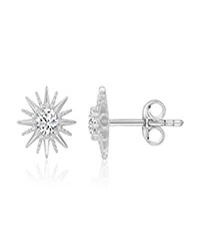 Macy's Cubic Zirconia Starburst Stud Earrings In Rhodium Over Sterling Silver