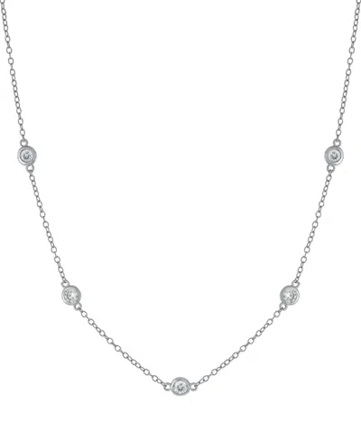 Macy's Cubic Zirconia Station Necklace, 16" + 2" Extender,  Exclusive In Silver