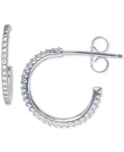 Macy's Cubic Zirconia Studded Small Narrow Hoop Earrings, 0.63" In Silver