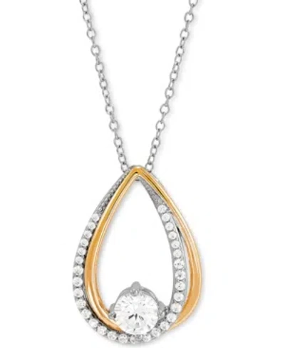 Macy's Cubic Zirconia Teardop 18" Pendant Necklace In Sterling Silver & 14k Gold-plate