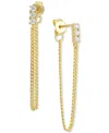 Macy's Cubic Zirconia Three Stone Chain Drop Earrings In 18k Gold-plated Sterling Silver, Exclusively At Ma In Gold