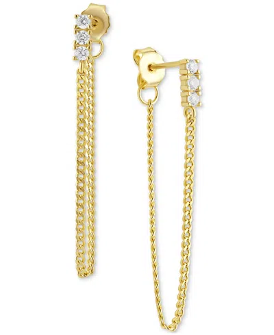 Macy's Cubic Zirconia Three Stone Chain Drop Earrings In 18k Gold-plated Sterling Silver, Exclusively At Ma
